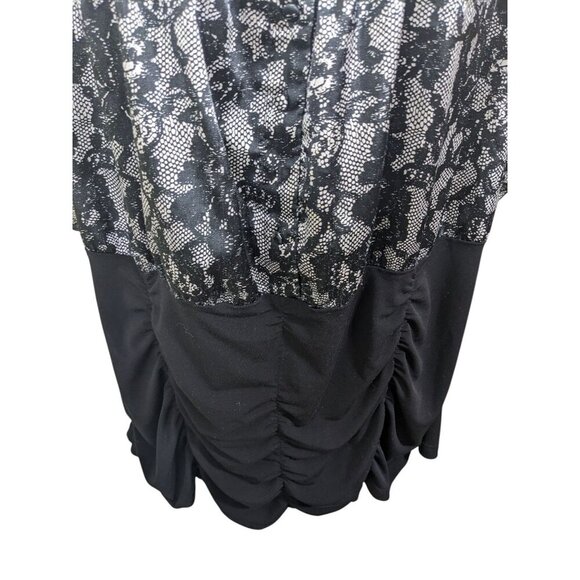 MXM Womens Plus Size 4X Blouse Black White Lace Print Puff Sleeve Ruched Front - Picture 6 of 8